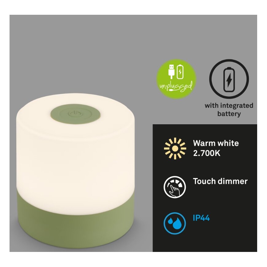 Briloner 7461019 - LED Himmennettävä ladattava ulko pöytävalaisin LED/2W/5V IP44 vihreä