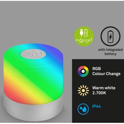 Briloner 7462014 - LED RGB Ladattava ulko pöytävalaisin LED/1,5W/5V IP44 mattakromi