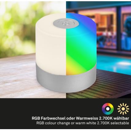 Briloner 7462014 - LED RGB Ladattava ulko pöytävalaisin LED/1,5W/5V IP44 mattakromi