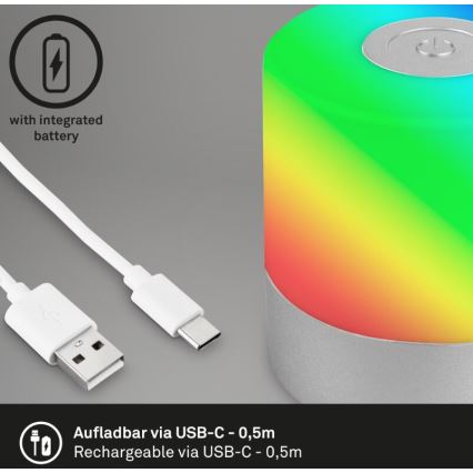 Briloner 7462014 - LED RGB Ladattava ulko pöytävalaisin LED/1,5W/5V IP44 mattakromi