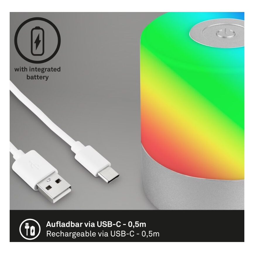 Briloner 7462014 - LED RGB Ladattava ulko pöytävalaisin LED/1,5W/5V IP44 mattakromi