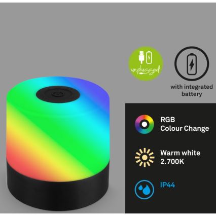 Briloner 7462015 - LED RGB Ladattava ulko pöytävalaisin LED/1,5W/5V IP44 musta
