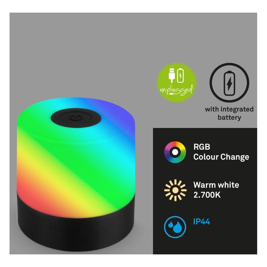 Briloner 7462015 - LED RGB Ladattava ulko pöytävalaisin LED/1,5W/5V IP44 musta