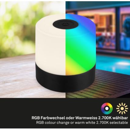 Briloner 7462015 - LED RGB Ladattava ulko pöytävalaisin LED/1,5W/5V IP44 musta