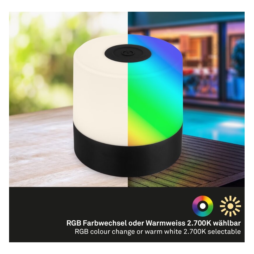 Briloner 7462015 - LED RGB Ladattava ulko pöytävalaisin LED/1,5W/5V IP44 musta