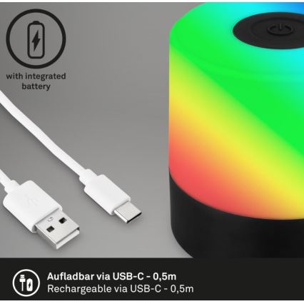 Briloner 7462015 - LED RGB Ladattava ulko pöytävalaisin LED/1,5W/5V IP44 musta