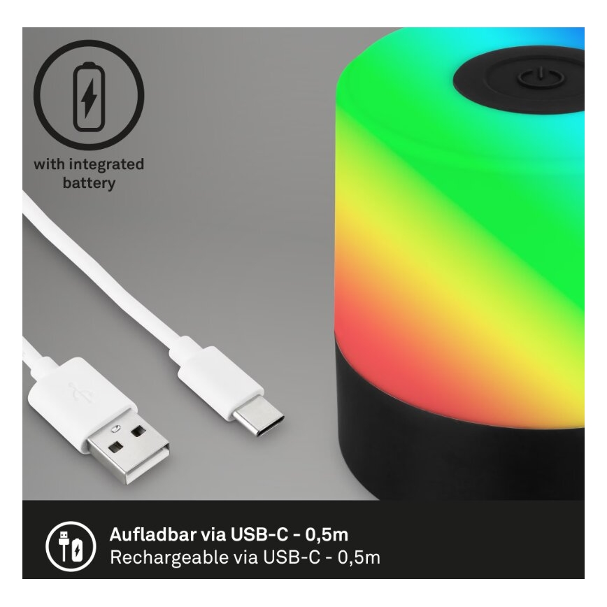 Briloner 7462015 - LED RGB Ladattava ulko pöytävalaisin LED/1,5W/5V IP44 musta