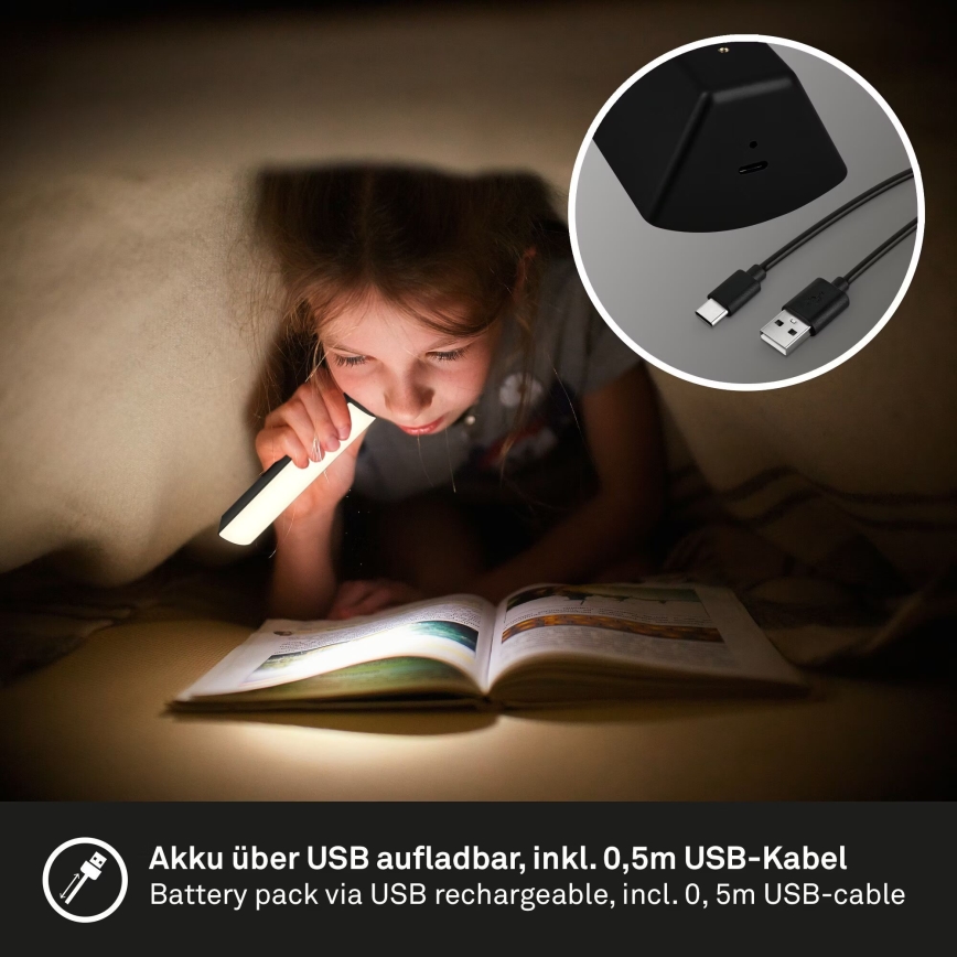 Briloner 7474-015 - LED Himmennettävä kosketus ladattava ulko pöytävalaisin 2in1 LED/7W/5V 2200 mAh USB 3000K IP44 musta