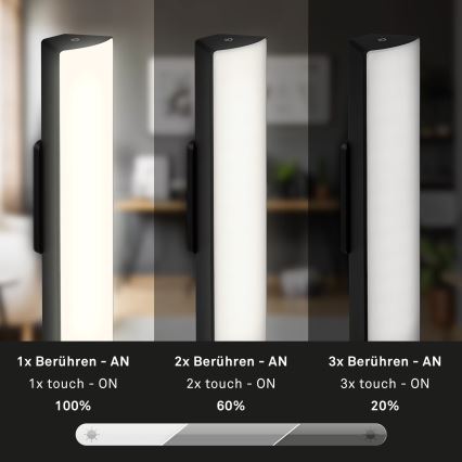 Briloner 7474-015 - LED Himmennettävä kosketus ladattava ulko pöytävalaisin 2in1 LED/7W/5V 2200 mAh USB 3000K IP44 musta