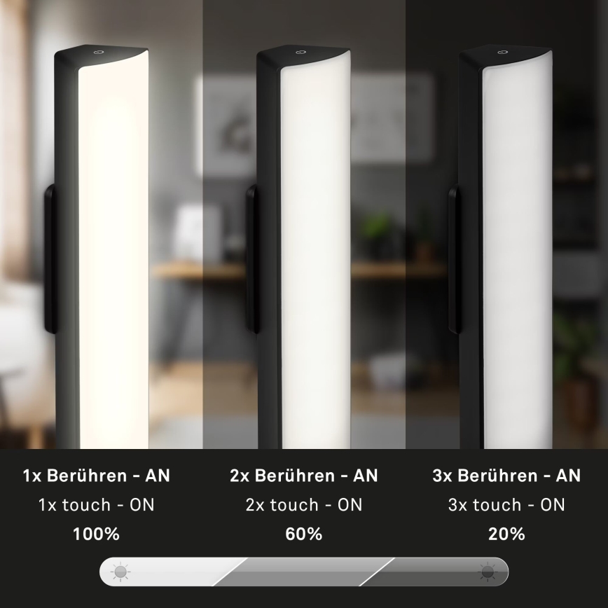 Briloner 7474-015 - LED Himmennettävä kosketus ladattava ulko pöytävalaisin 2in1 LED/7W/5V 2200 mAh USB 3000K IP44 musta