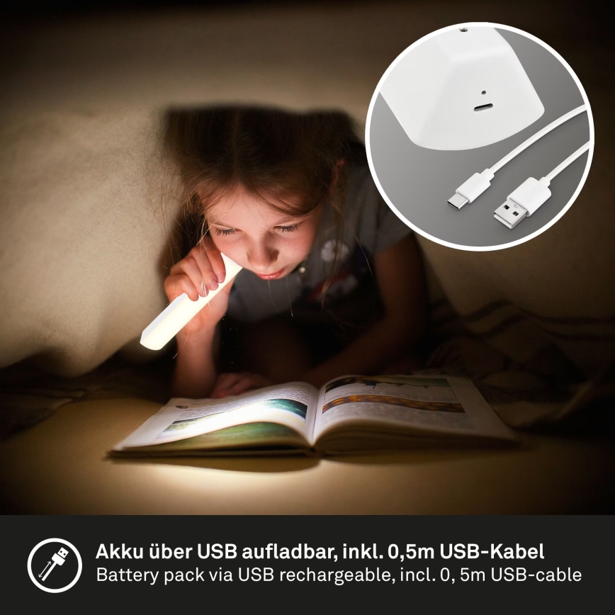 Briloner 7474-016 - LED Himmennettävä kosketus ladattava ulko pöytävalaisin 2in1 LED/7W/5V 2200 mAh USB 3000K IP44 valkoinen