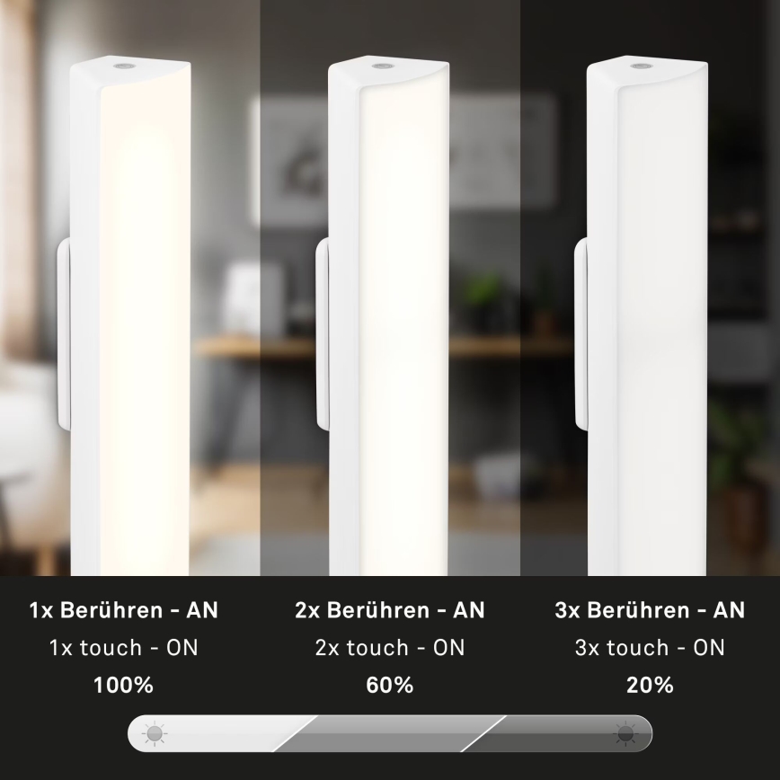 Briloner 7474-016 - LED Himmennettävä kosketus ladattava ulko pöytävalaisin 2in1 LED/7W/5V 2200 mAh USB 3000K IP44 valkoinen