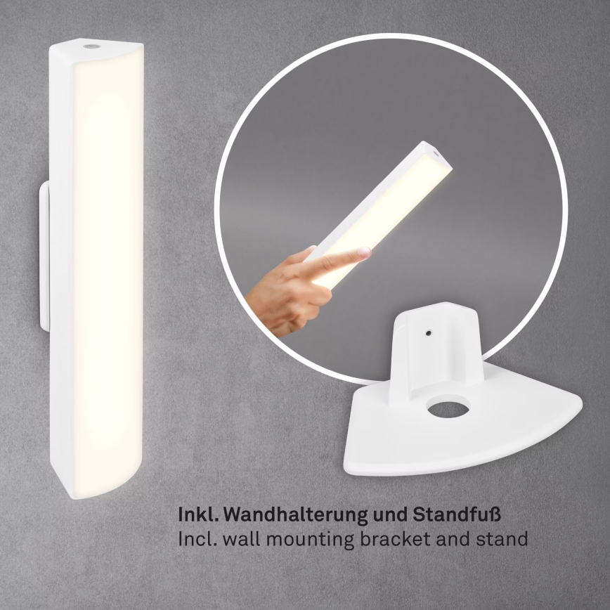 Briloner 7474-016 - LED Himmennettävä kosketus ladattava ulko pöytävalaisin 2in1 LED/7W/5V 2200 mAh USB 3000K IP44 valkoinen