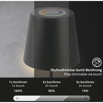 Briloner 7507015 - LED RGB Himmennettävä ladattava ulko pöytävalaisin 2in1 LED/2,5W/5V IP44 antrasiitti