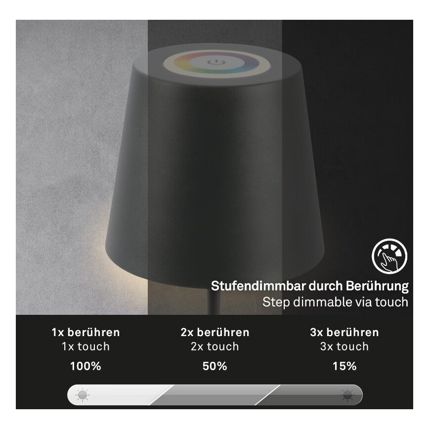 Briloner 7507015 - LED RGB Himmennettävä ladattava ulko pöytävalaisin 2in1 LED/2,5W/5V IP44 antrasiitti