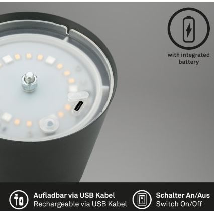Briloner 7507015 - LED RGB Himmennettävä ladattava ulko pöytävalaisin 2in1 LED/2,5W/5V IP44 antrasiitti