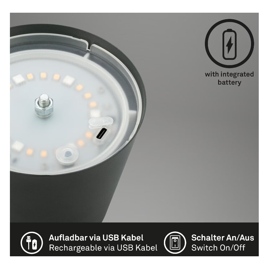 Briloner 7507015 - LED RGB Himmennettävä ladattava ulko pöytävalaisin 2in1 LED/2,5W/5V IP44 antrasiitti