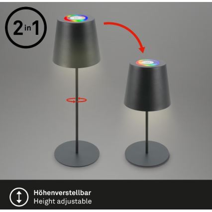 Briloner 7507015 - LED RGB Himmennettävä ladattava ulko pöytävalaisin 2in1 LED/2,5W/5V IP44 antrasiitti