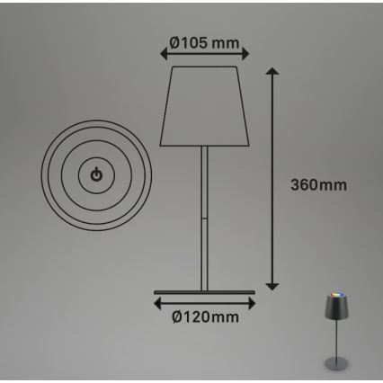 Briloner 7507015 - LED RGB Himmennettävä ladattava ulko pöytävalaisin 2in1 LED/2,5W/5V IP44 antrasiitti
