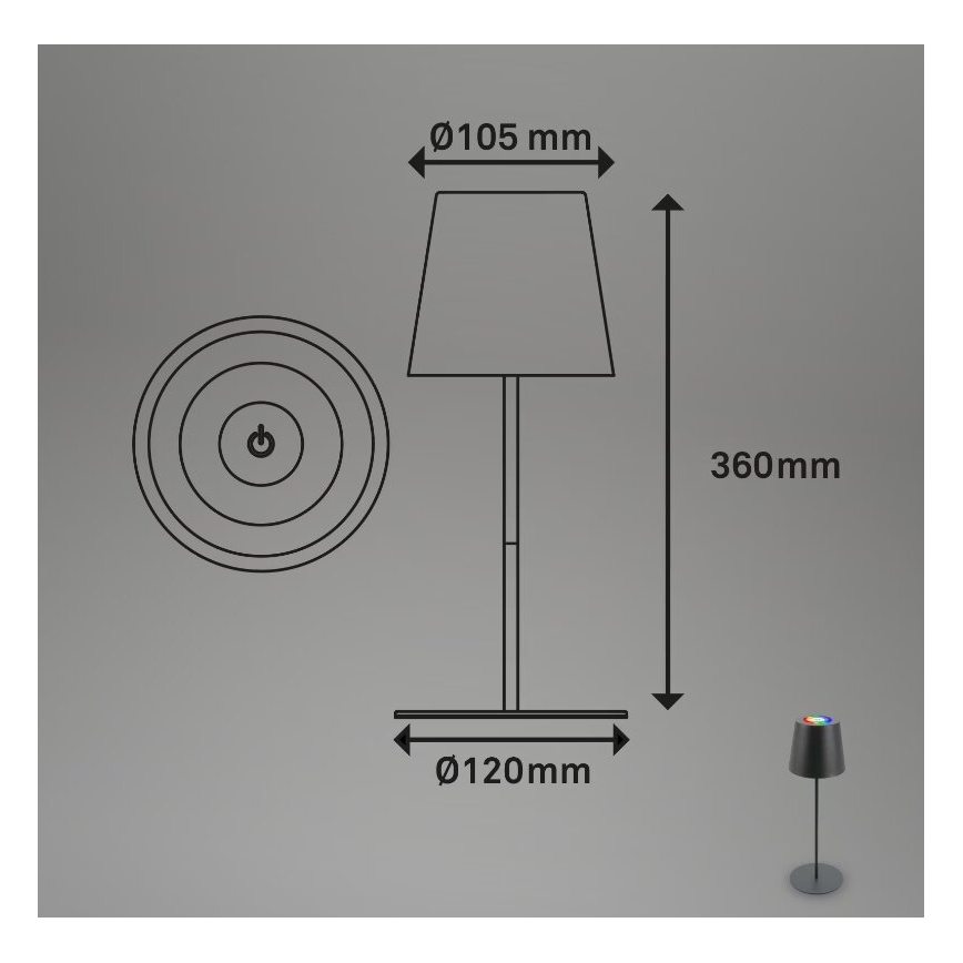Briloner 7507015 - LED RGB Himmennettävä ladattava ulko pöytävalaisin 2in1 LED/2,5W/5V IP44 antrasiitti