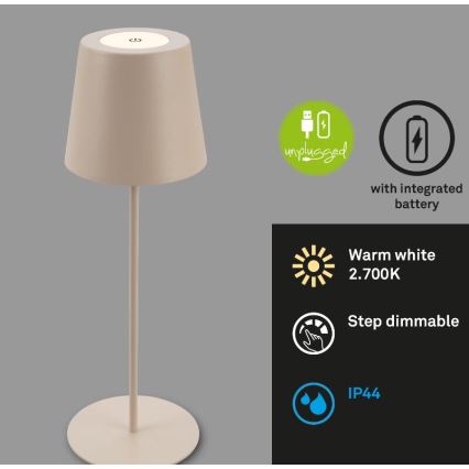 Briloner 7508011 - LED Himmennettävä ladattava ulko pöytävalaisin 2in1 LED/2,5W/5V IP44 beige