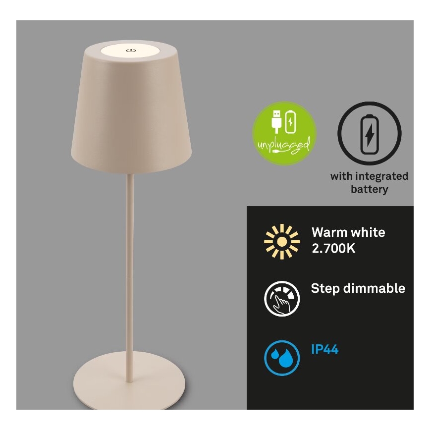 Briloner 7508011 - LED Himmennettävä ladattava ulko pöytävalaisin 2in1 LED/2,5W/5V IP44 beige