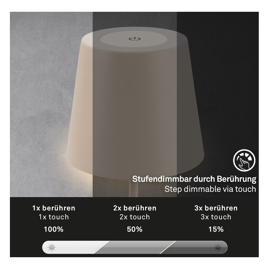 Briloner 7508011 - LED Himmennettävä ladattava ulko pöytävalaisin 2in1 LED/2,5W/5V IP44 beige