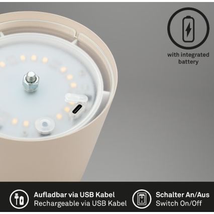 Briloner 7508011 - LED Himmennettävä ladattava ulko pöytävalaisin 2in1 LED/2,5W/5V IP44 beige