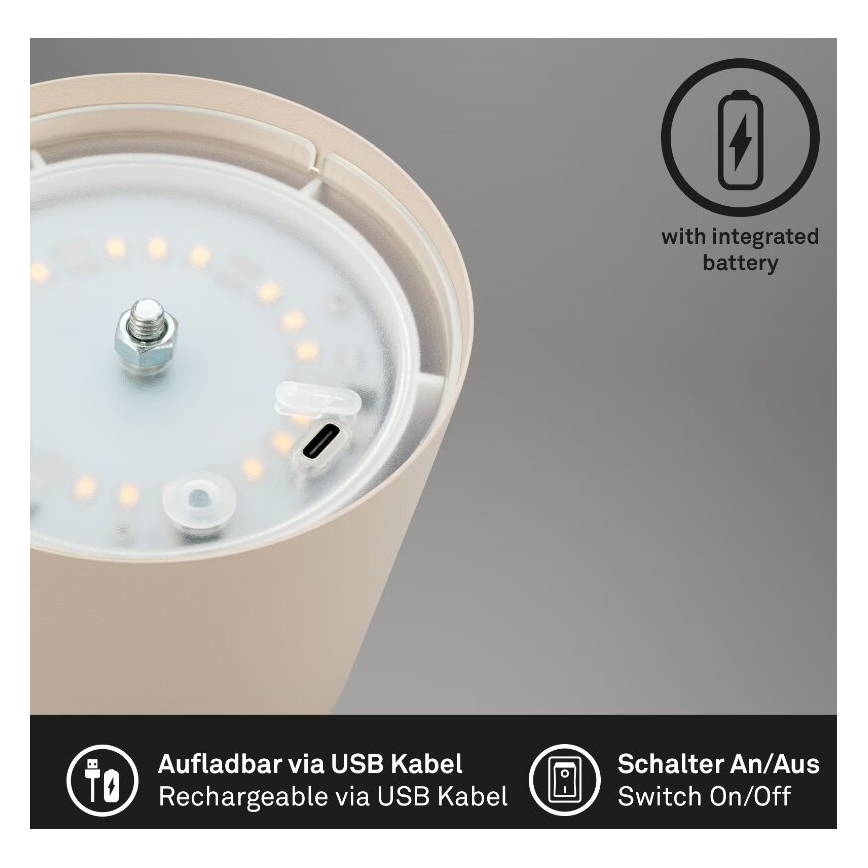 Briloner 7508011 - LED Himmennettävä ladattava ulko pöytävalaisin 2in1 LED/2,5W/5V IP44 beige