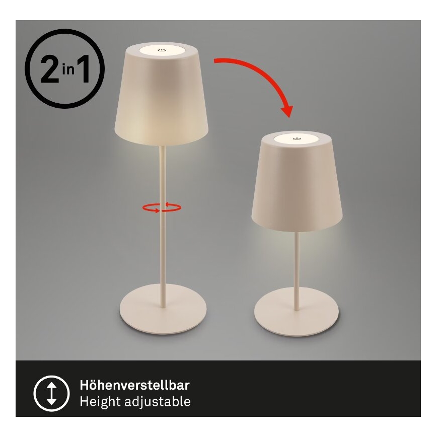 Briloner 7508011 - LED himmennettävä ladattava ulkokäyttöön tarkoitettu pöytävalaisin 2-in-1 LED/2,5W/5V IP44 beige