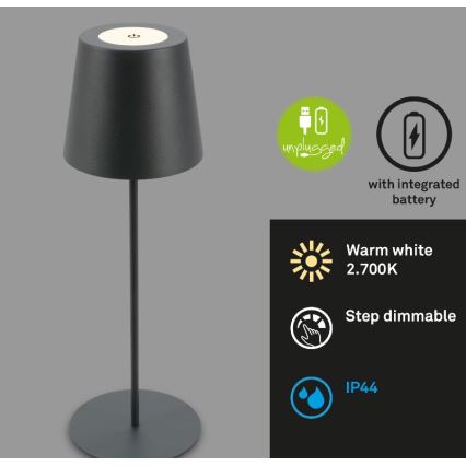Briloner 7508015 - LED Himmennettävä ladattava ulko pöytävalaisin 2in1 LED/2,5W/5V IP44 antrasiitti