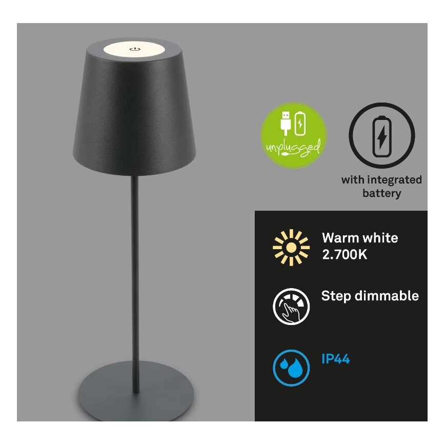 Briloner 7508015 - LED Himmennettävä ladattava ulko pöytävalaisin 2in1 LED/2,5W/5V IP44 antrasiitti