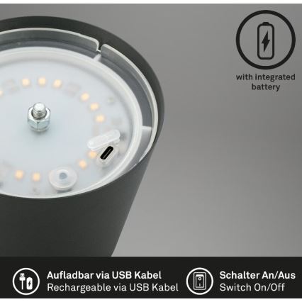 Briloner 7508015 - LED Himmennettävä ladattava ulko pöytävalaisin 2in1 LED/2,5W/5V IP44 antrasiitti