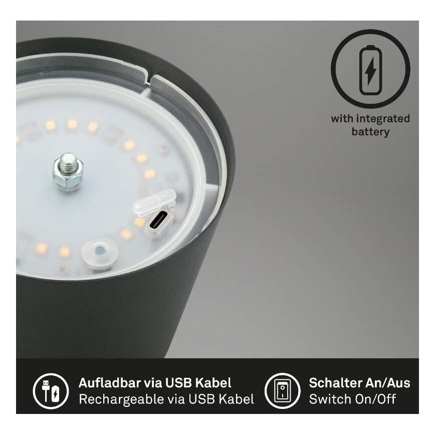 Briloner 7508015 - LED Himmennettävä ladattava ulko pöytävalaisin 2in1 LED/2,5W/5V IP44 antrasiitti