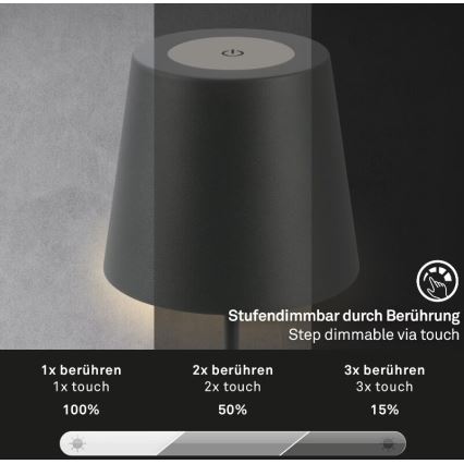 Briloner 7508015 - LED Himmennettävä ladattava ulko pöytävalaisin 2in1 LED/2,5W/5V IP44 antrasiitti