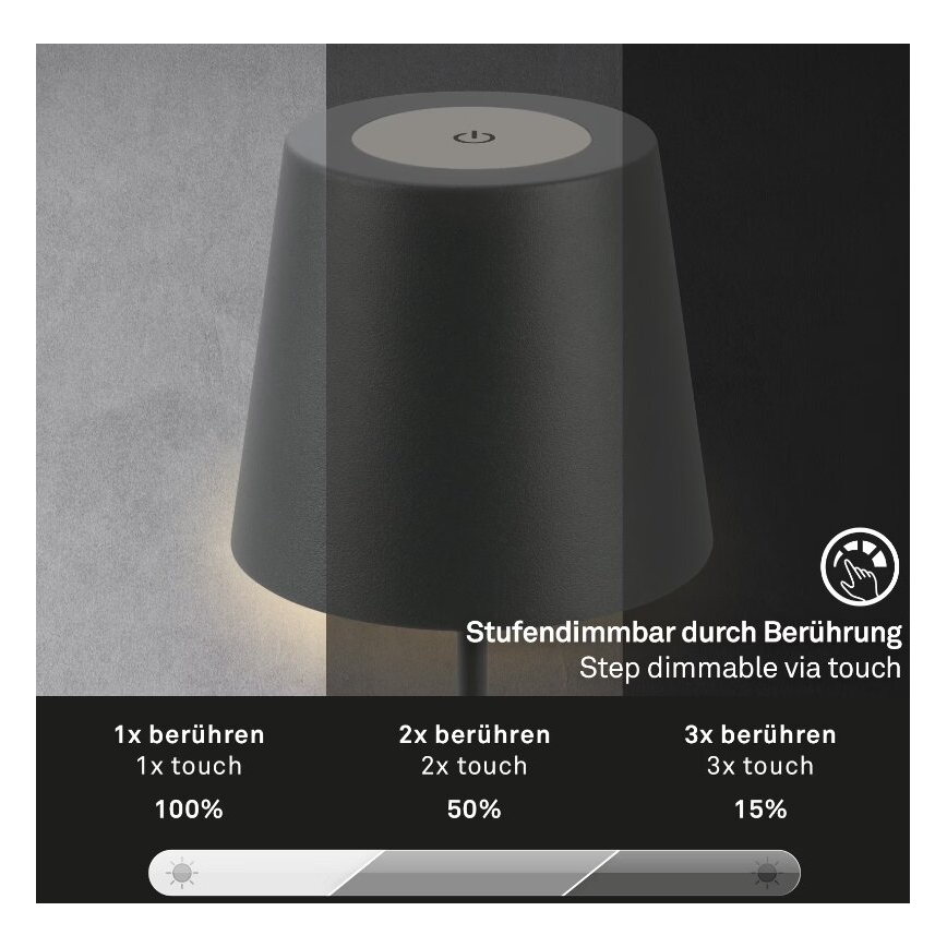 Briloner 7508015 - LED Himmennettävä ladattava ulko pöytävalaisin 2in1 LED/2,5W/5V IP44 antrasiitti