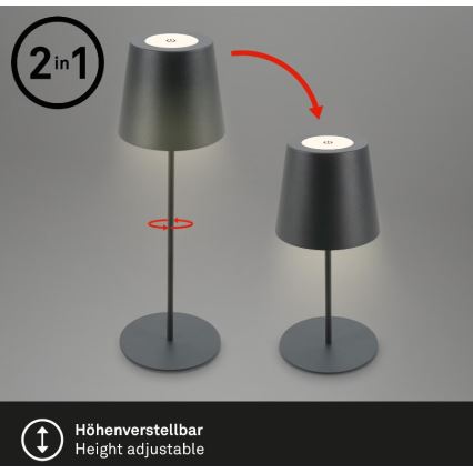 Briloner 7508015 - LED Himmennettävä ladattava ulko pöytävalaisin 2in1 LED/2,5W/5V IP44 antrasiitti