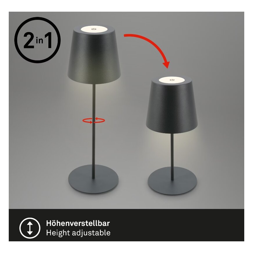 Briloner 7508015 - LED Himmennettävä ladattava ulko pöytävalaisin 2in1 LED/2,5W/5V IP44 antrasiitti