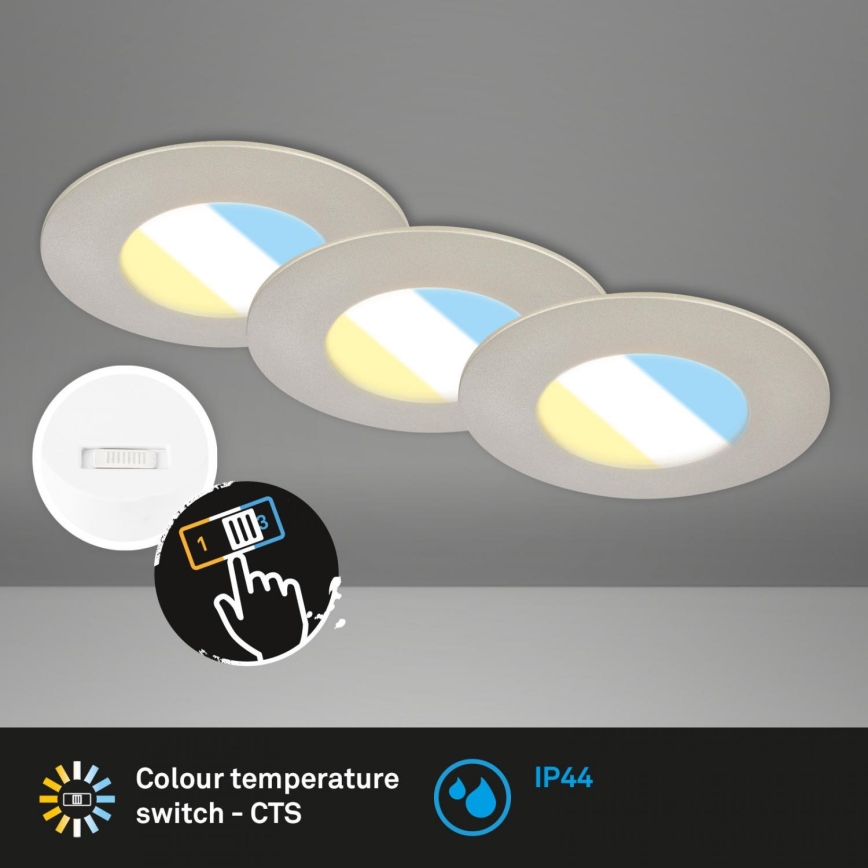 Briloner 7598032 - SETTI 3x LED Kylpyhuoneen upotettava valo LED/4,9W/230V IP44 2700/4000/6500K mattakromi