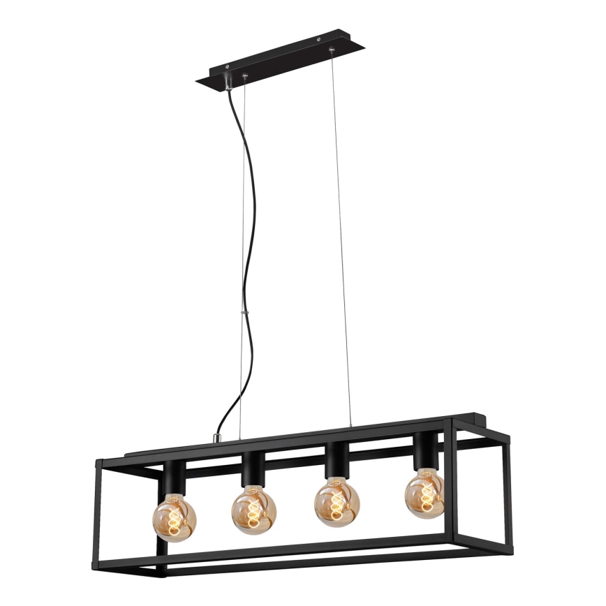Briloner - Kattokruunu johdossa BLACK STEEL 4xE27/40W/230V