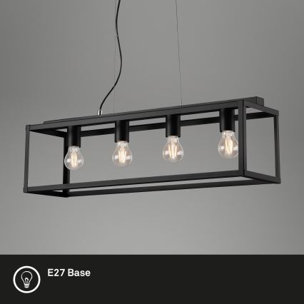 Briloner - Kattokruunu johdossa BLACK STEEL 4xE27/40W/230V