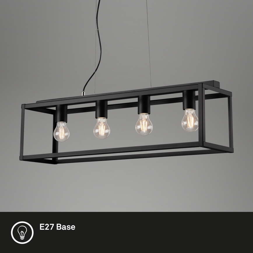 Briloner - Kattokruunu johdossa BLACK STEEL 4xE27/40W/230V