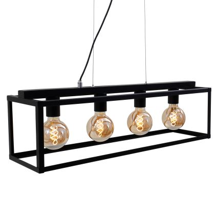 Briloner - Kattokruunu johdossa BLACK STEEL 4xE27/40W/230V