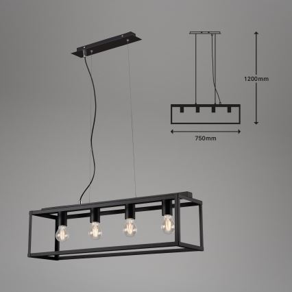 Briloner - Kattokruunu johdossa BLACK STEEL 4xE27/40W/230V
