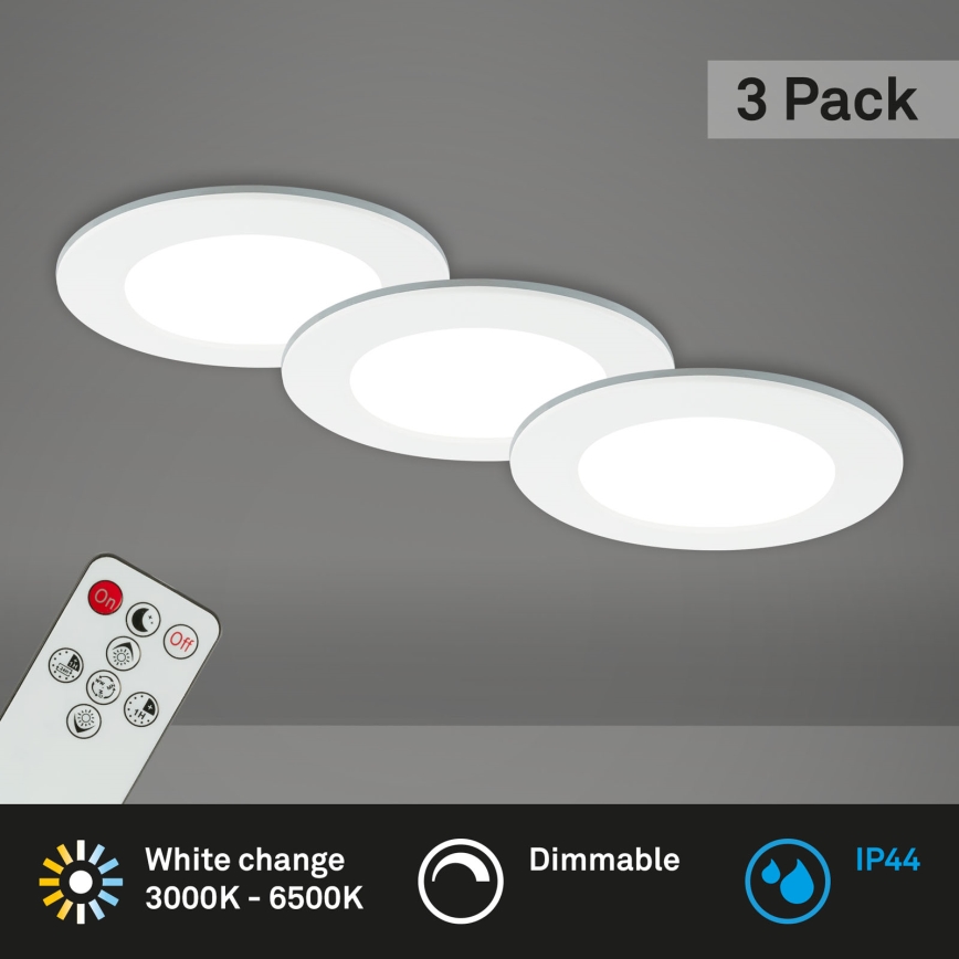 Briloner - SETTI 3x LED Himmennettävä upotettu kylpyhuonevalaisin LED/4,8W/230V 3000-6500K IP44 + kauko-ohjaus