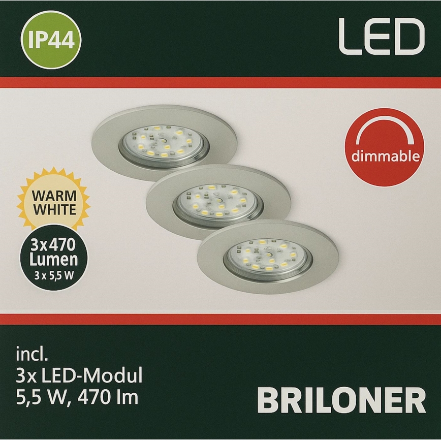 Briloner - SETTI 3x LED Himmennettävä upotettu kylpyhuonevalaisin LED/5,5W/230V IP44