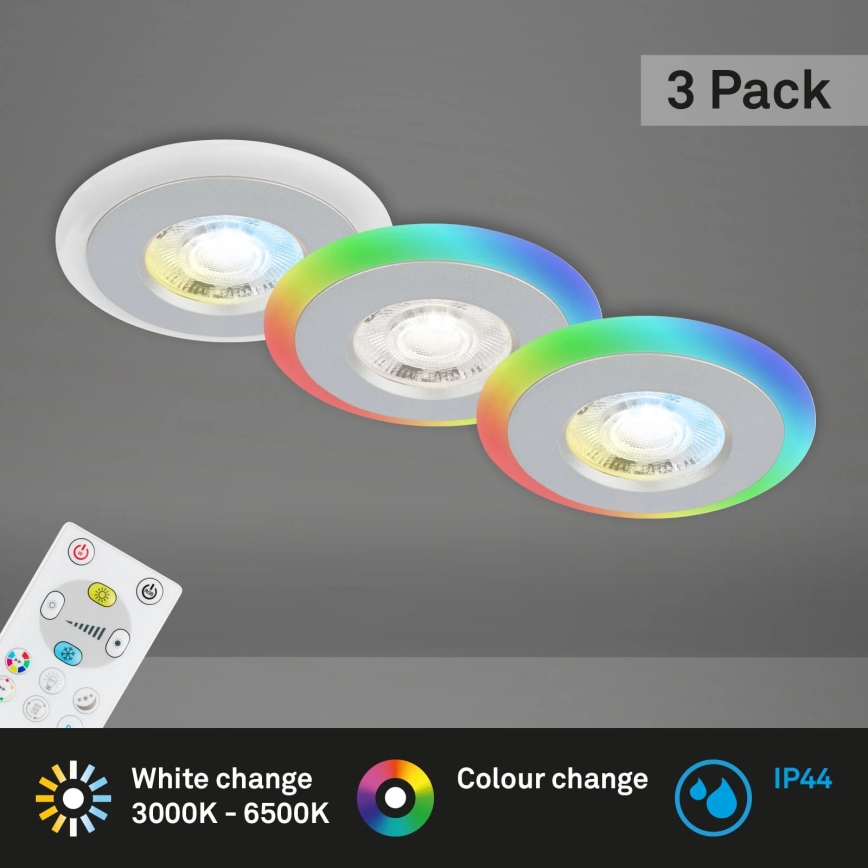 Briloner - SETTI 3x LED RGBW Himmennettävä kylpyhuoneen kattovalaisin LED/5W/230V 3000-6500K IP44 + kauko-ohjaus