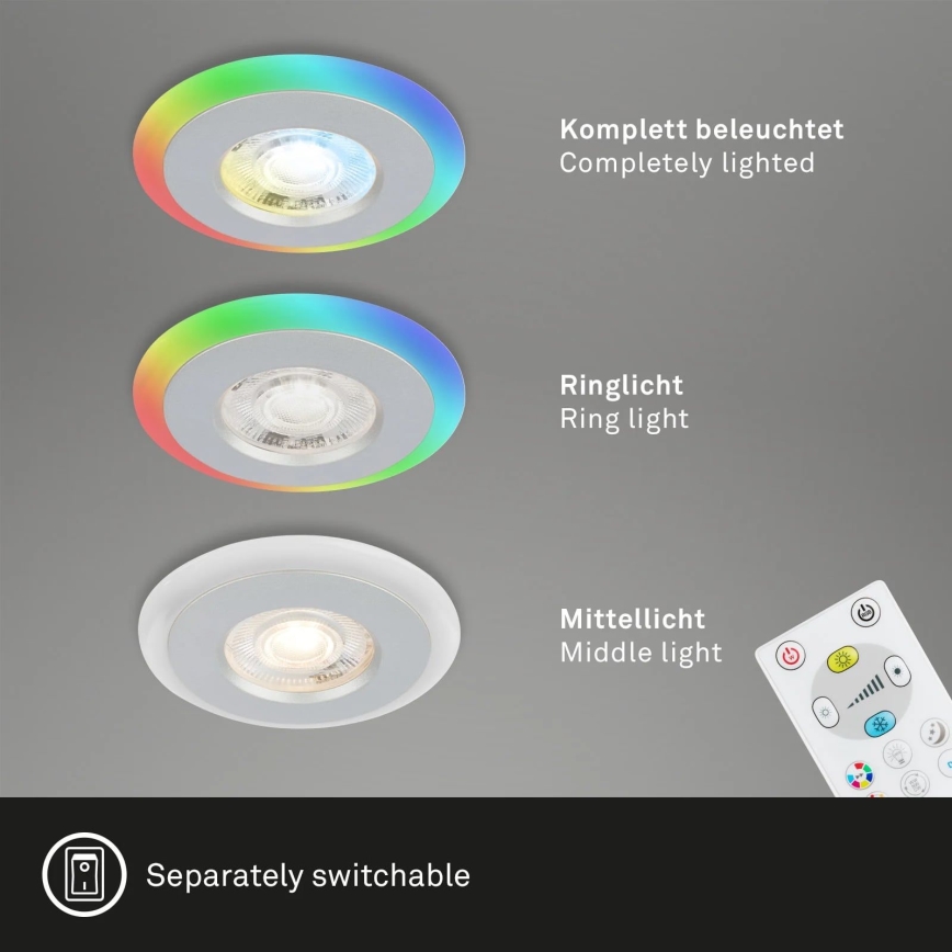 Briloner - SETTI 3x LED RGBW Himmennettävä kylpyhuoneen kattovalaisin LED/5W/230V 3000-6500K IP44 + kauko-ohjaus
