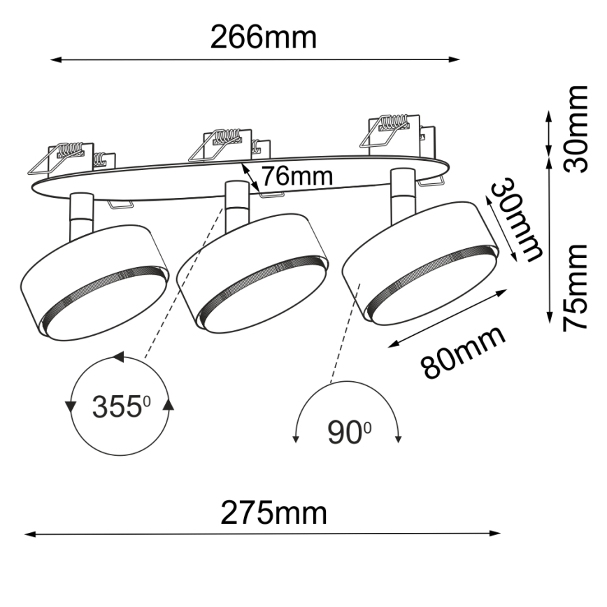 Brosline - Kattoon upotettava kohdevalaisin 3xGX53/9W/230V musta