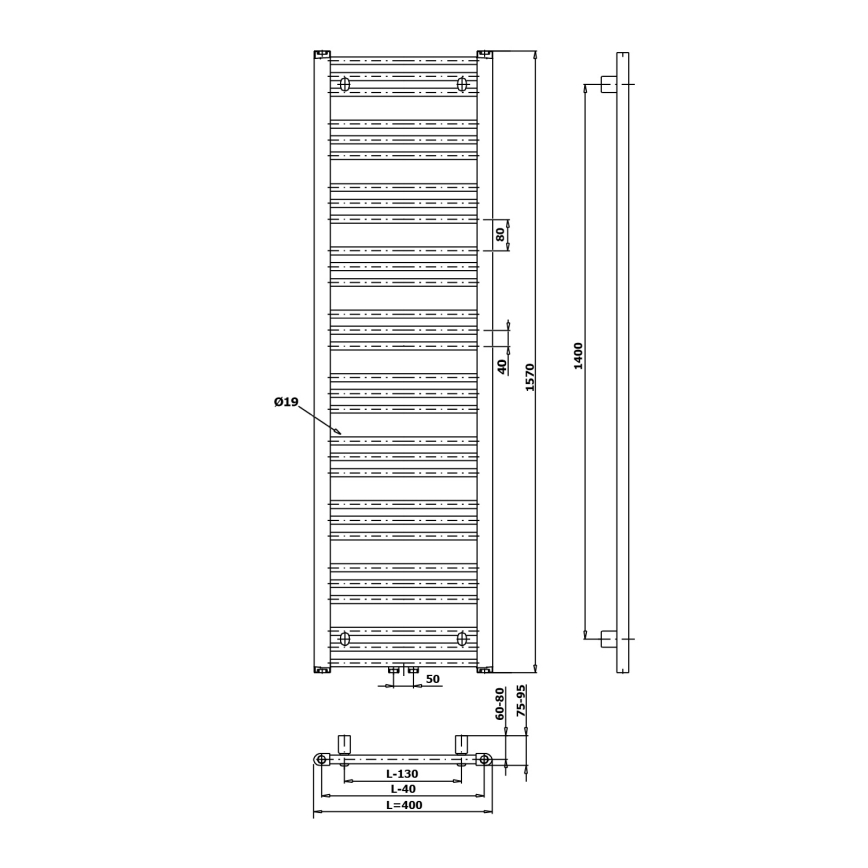 Bruckner - Kylpyhuone jäähdytin ALBRECHT 547W/230V 50x157 cm valkoinen